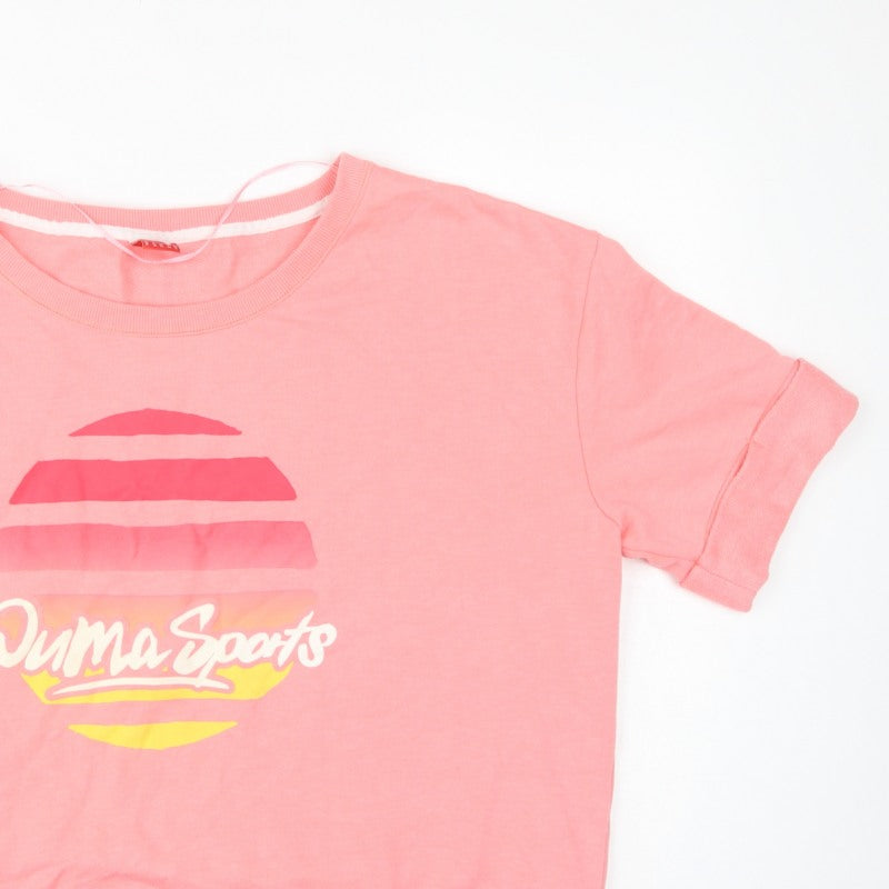 Puma Women Pink UK 12 Short Sleeve Graphic Logo Pullover Sweatshirt