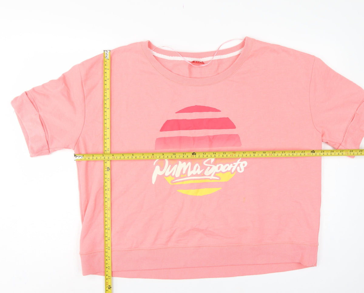 Puma Women Pink UK 12 Short Sleeve Graphic Logo Pullover Sweatshirt