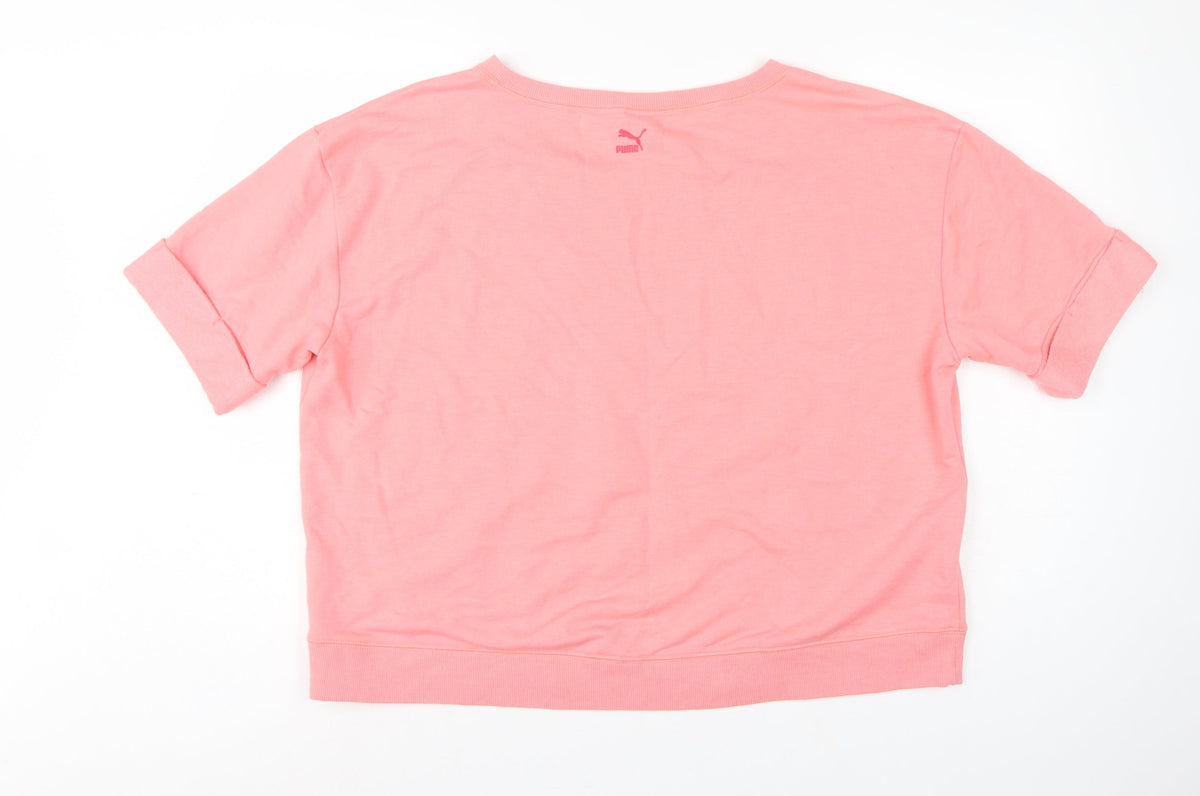 Puma Women Pink UK 12 Short Sleeve Graphic Logo Pullover Sweatshirt