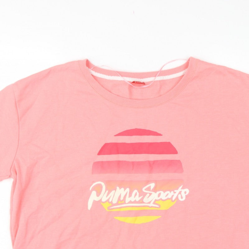 Puma Women Pink UK 12 Short Sleeve Graphic Logo Pullover Sweatshirt