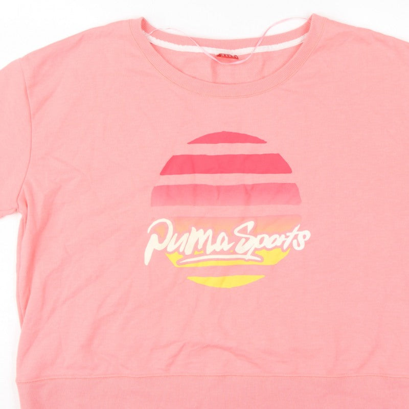 Puma Women Pink UK 12 Short Sleeve Graphic Logo Pullover Sweatshirt