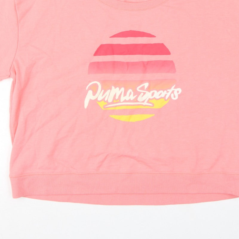 Puma Women Pink UK 12 Short Sleeve Graphic Logo Pullover Sweatshirt
