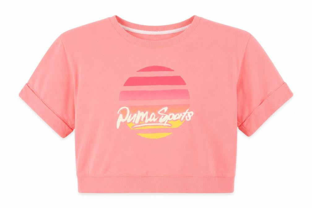 Puma Women Pink UK 12 Short Sleeve Graphic Logo Pullover Sweatshirt