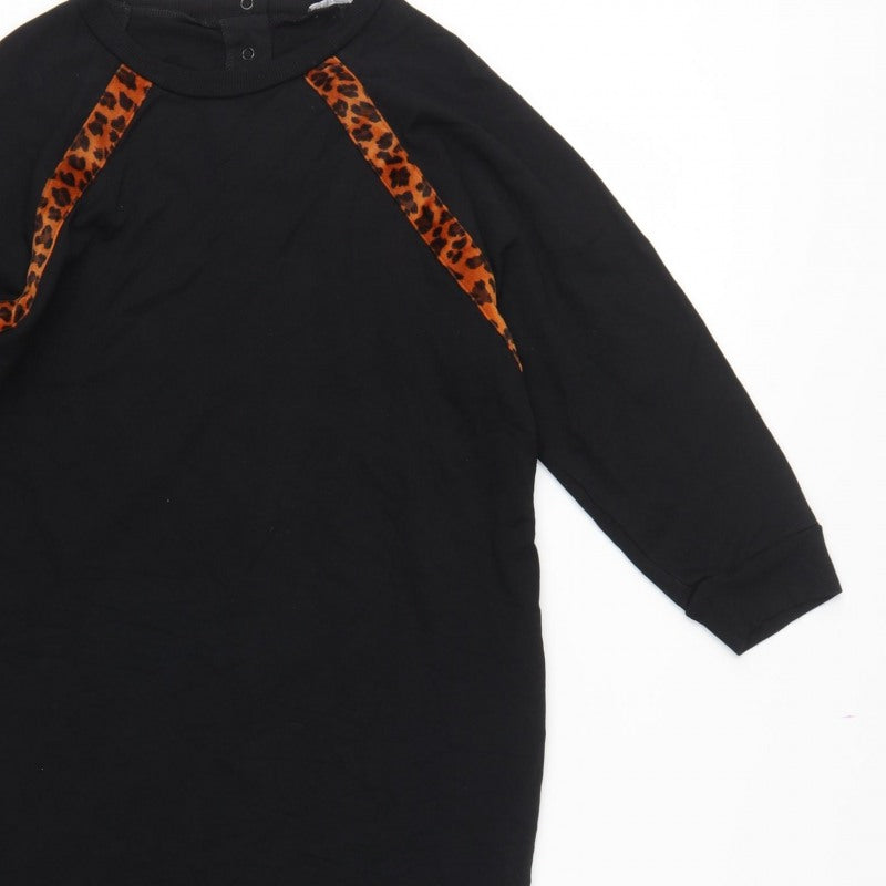 Oliver Bonas Women Black Leopard Panel Jumper Dress Size S