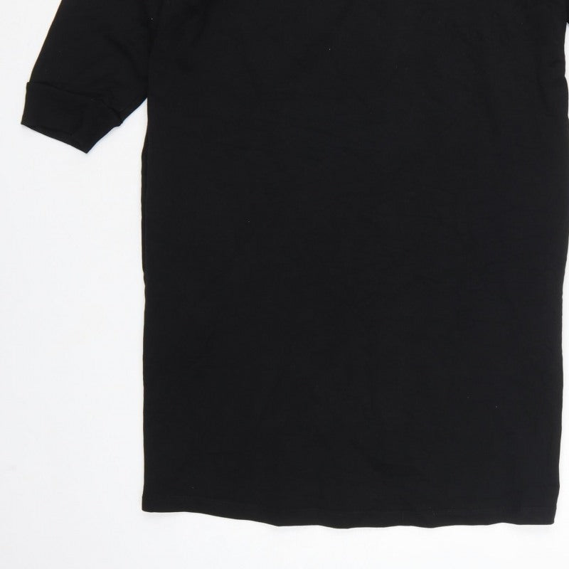 Oliver Bonas Women Black Leopard Panel Jumper Dress Size S