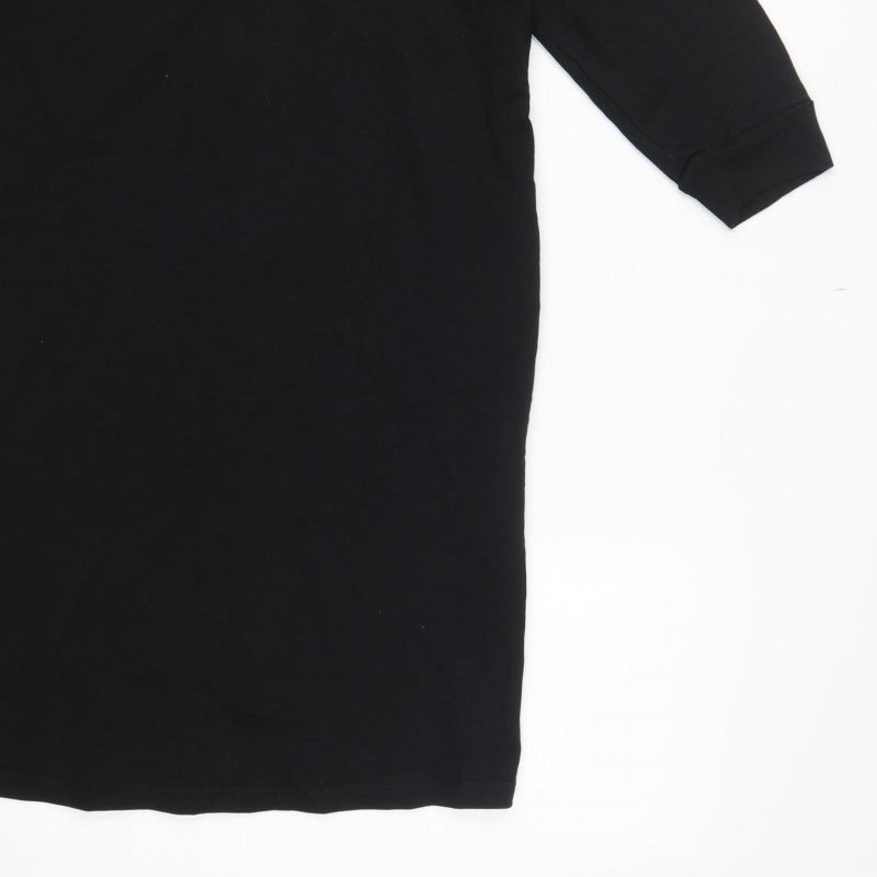 Oliver Bonas Women Black Leopard Panel Jumper Dress Size S