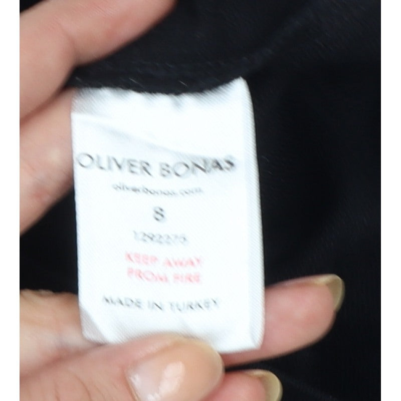 Oliver Bonas Women Black Leopard Panel Jumper Dress Size S