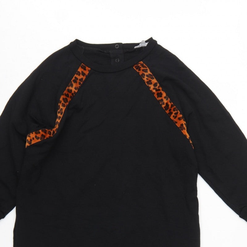 Oliver Bonas Women Black Leopard Panel Jumper Dress Size S