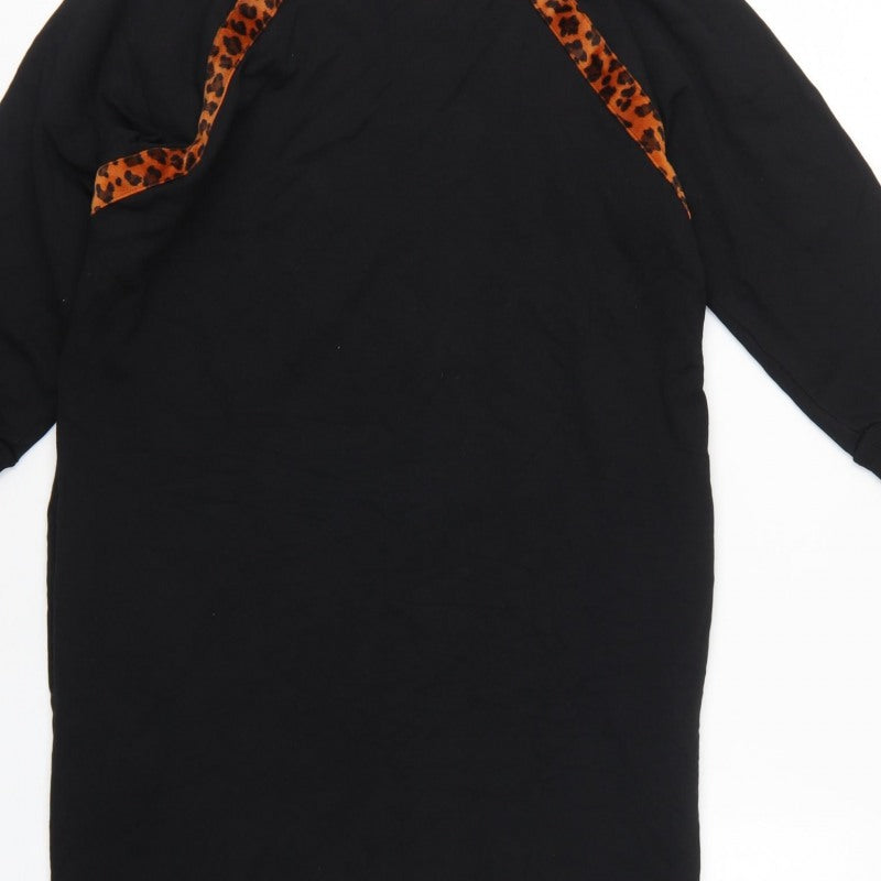 Oliver Bonas Women Black Leopard Panel Jumper Dress Size S
