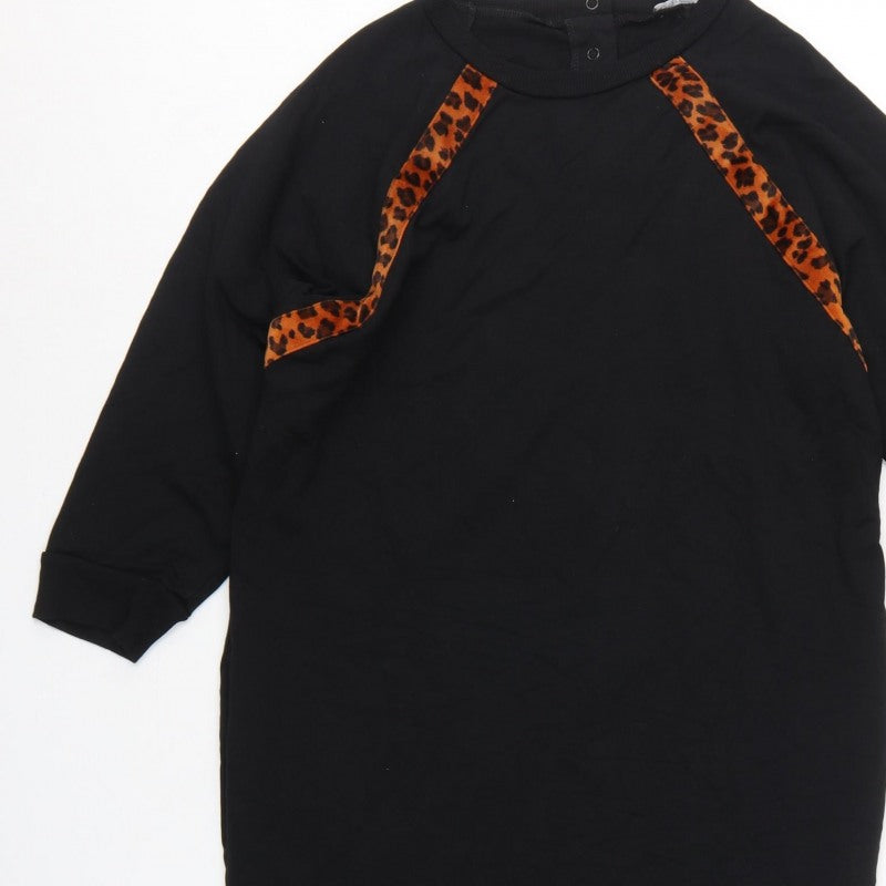 Oliver Bonas Women Black Leopard Panel Jumper Dress Size S