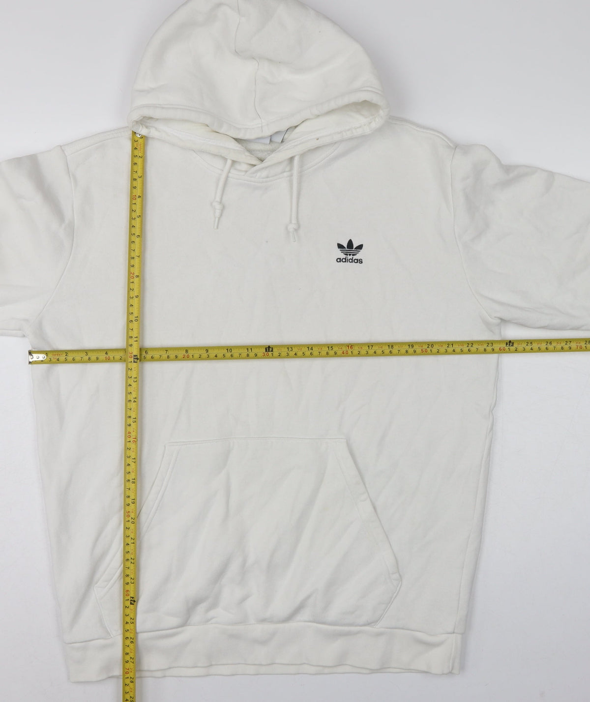adidas Men’s White L Pullover Hoodie Trefoil Logo Pocket
