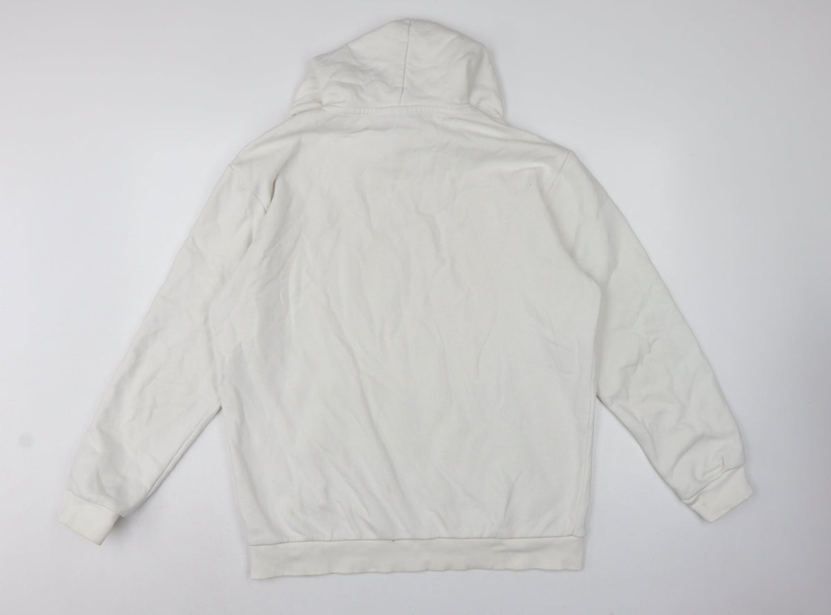 adidas Men’s White L Pullover Hoodie Trefoil Logo Pocket