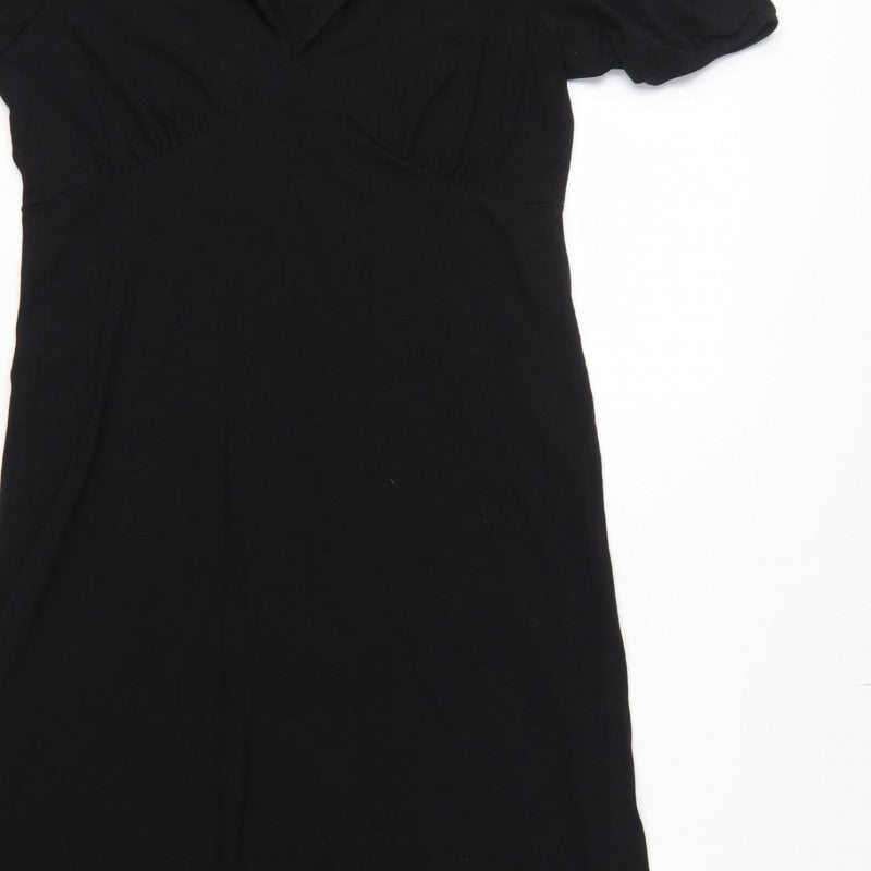 ASOS DESIGN Women Black UK 12 Long Maxi Collared Puff Sleeve Dress