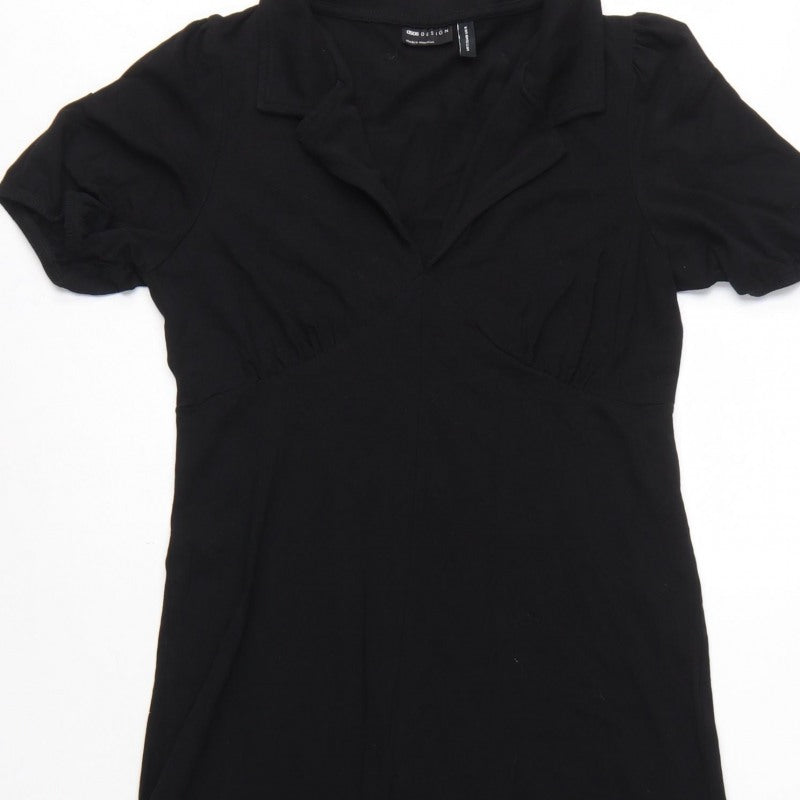 ASOS DESIGN Women Black UK 12 Long Maxi Collared Puff Sleeve Dress