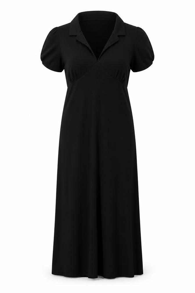 ASOS DESIGN Women Black UK 12 Long Maxi Collared Puff Sleeve Dress
