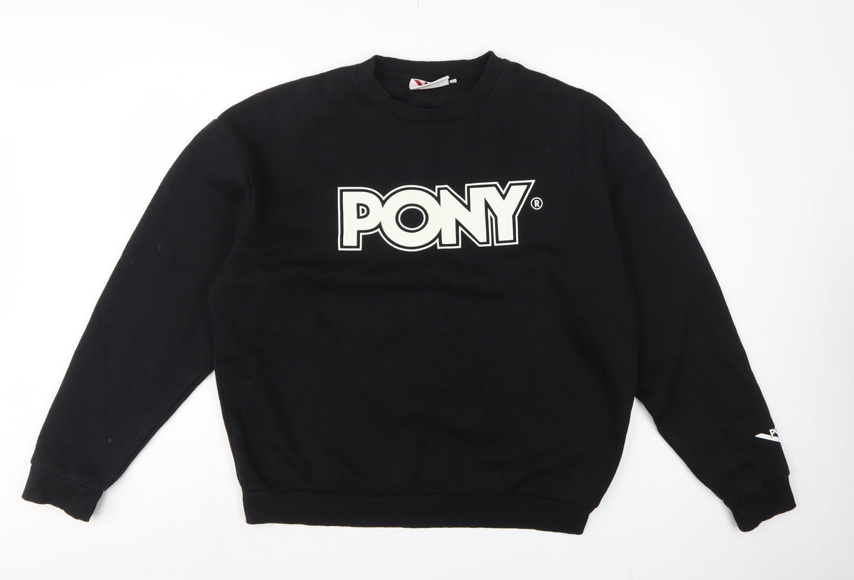 Pony Men's Black L Logo Graphic Print Crew Neck Pullover Sweatshirt