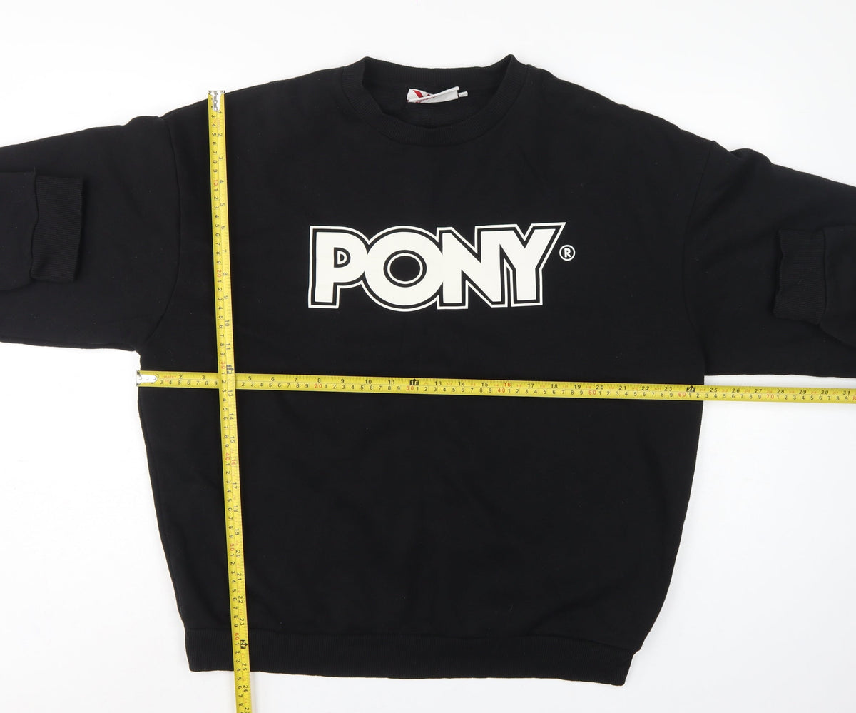 Pony Men's Black L Logo Graphic Print Crew Neck Pullover Sweatshirt