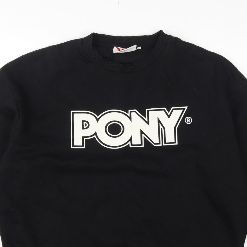 Pony Men's Black L Logo Graphic Print Crew Neck Pullover Sweatshirt