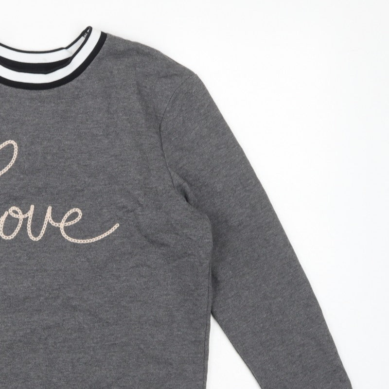 Dorothy Perkins Women Grey UK 12 Love Embroidered Pullover Sweatshirt