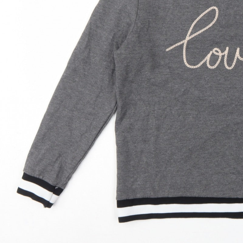 Dorothy Perkins Women Grey UK 12 Love Embroidered Pullover Sweatshirt