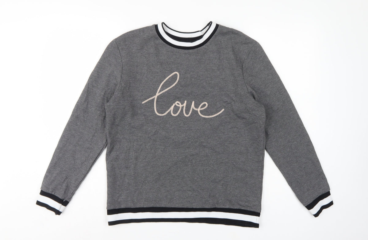 Dorothy Perkins Women Grey UK 12 Love Embroidered Pullover Sweatshirt