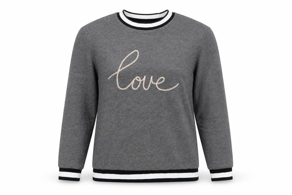 Dorothy Perkins Women Grey UK 12 Love Embroidered Pullover Sweatshirt