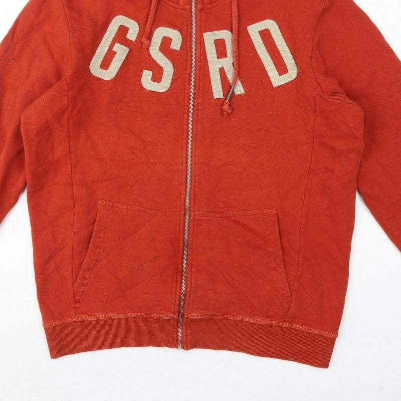 G-Star RAW Men’s Red 2XL Full Zip Hooded Fleece Logo Sweatshirt