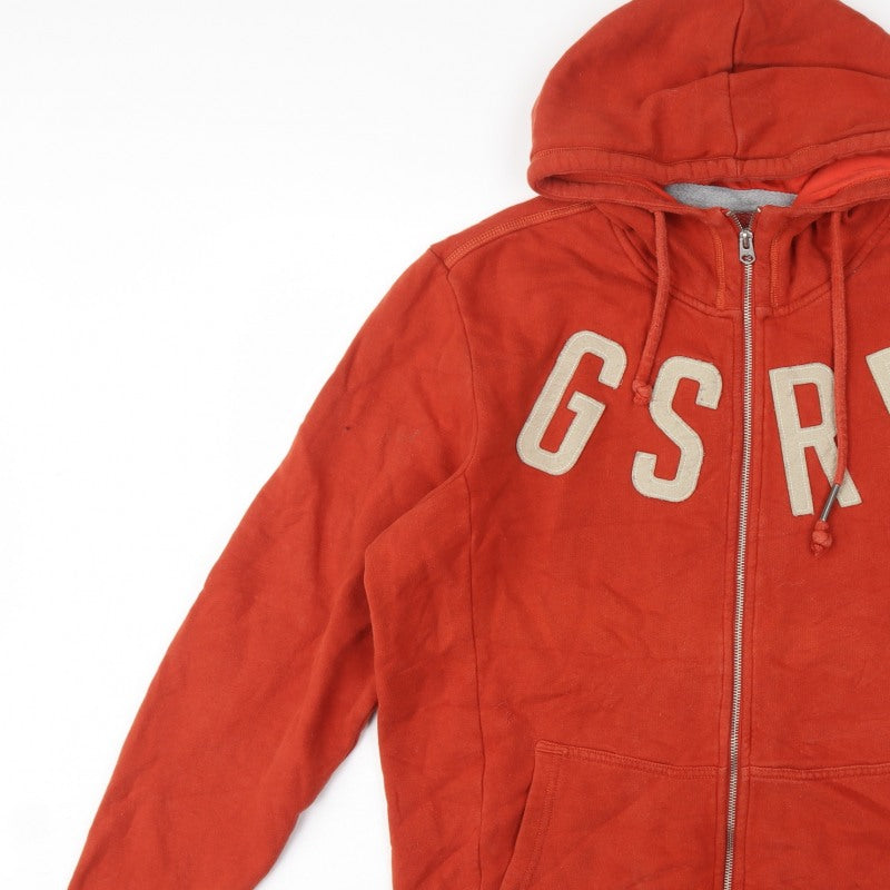 G-Star RAW Men’s Red 2XL Full Zip Hooded Fleece Logo Sweatshirt
