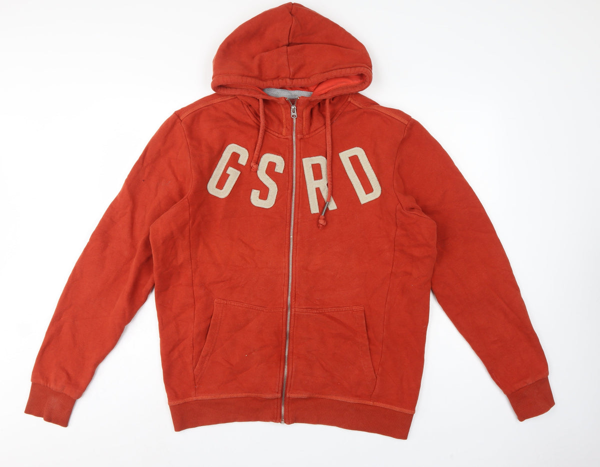 G-Star RAW Men’s Red 2XL Full Zip Hooded Fleece Logo Sweatshirt
