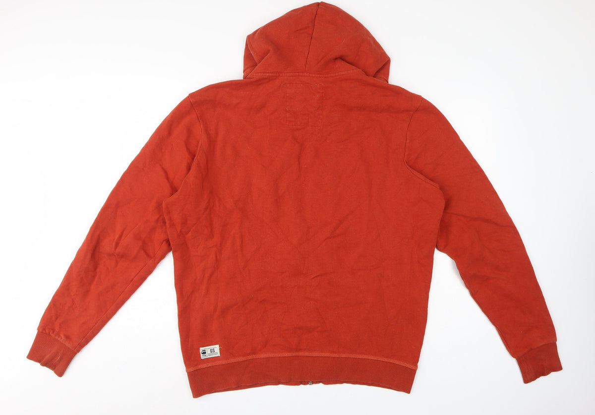G-Star RAW Men’s Red 2XL Full Zip Hooded Fleece Logo Sweatshirt
