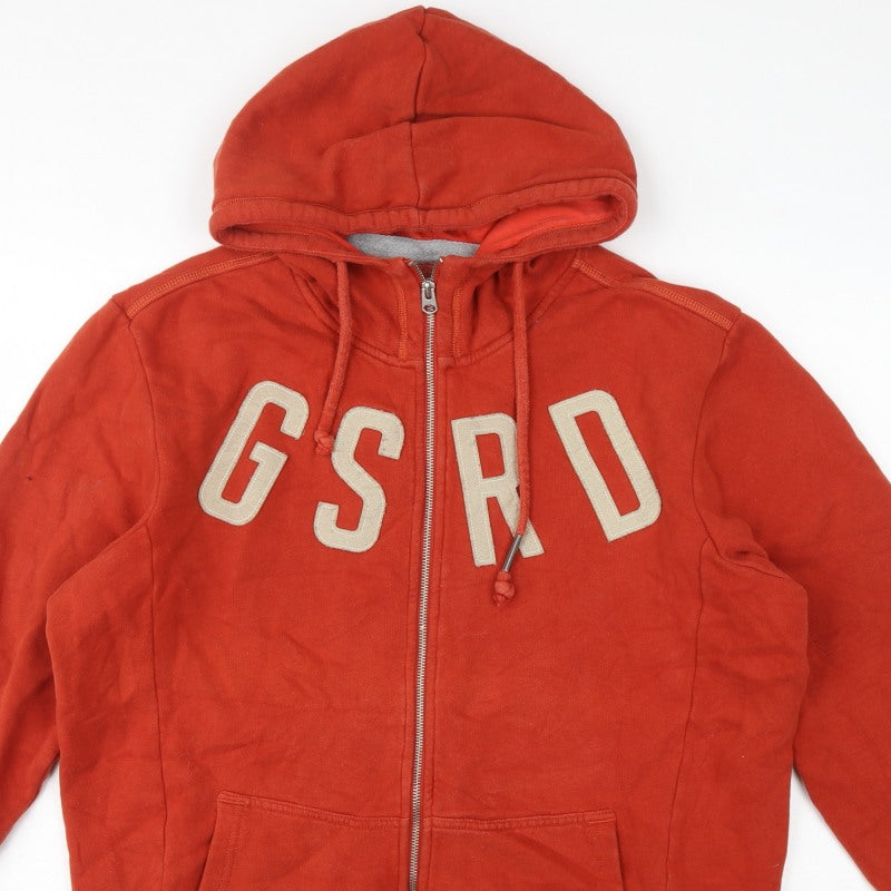 G-Star RAW Men’s Red 2XL Full Zip Hooded Fleece Logo Sweatshirt
