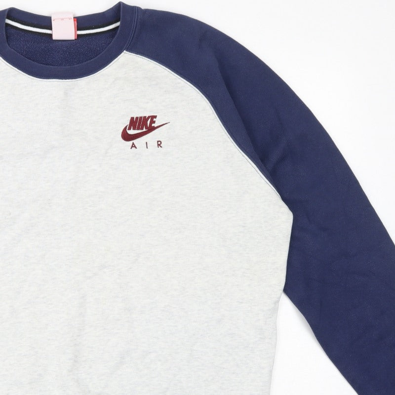 Nike Air Men’s XL Grey Navy Embroidered Logo Crew Neck Sweatshirt