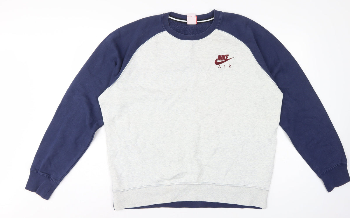 Nike Air Men’s XL Grey Navy Embroidered Logo Crew Neck Sweatshirt