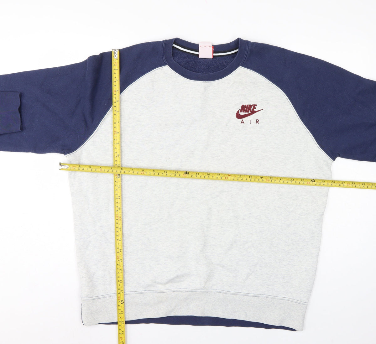Nike Air Men’s XL Grey Navy Embroidered Logo Crew Neck Sweatshirt