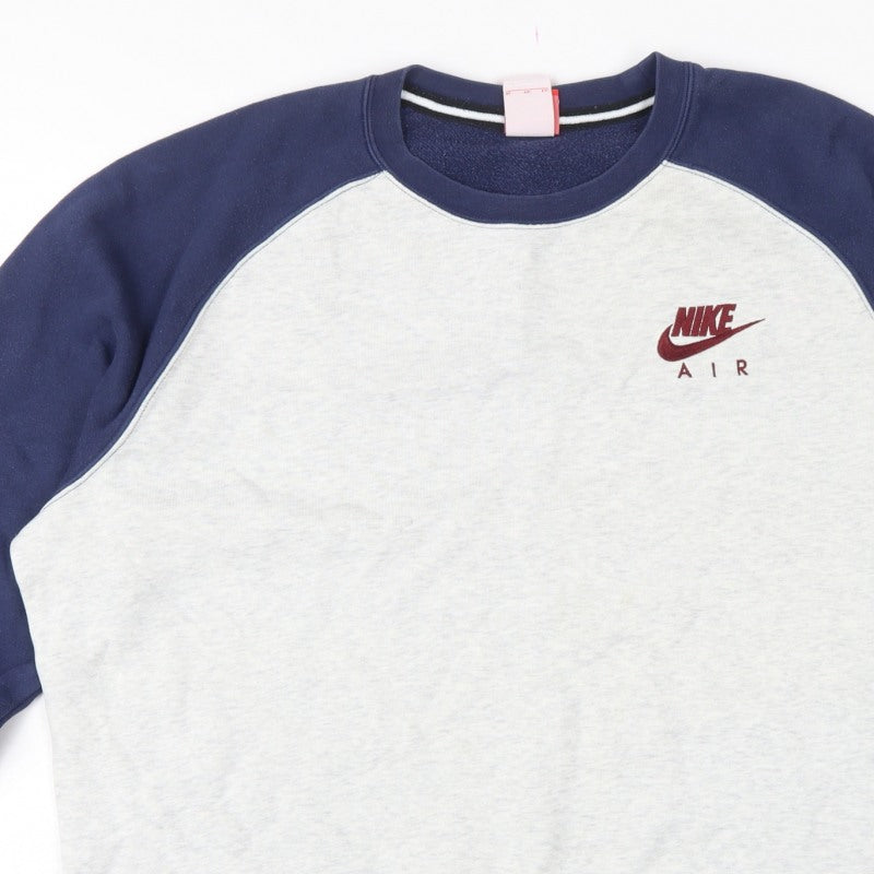 Nike Air Men’s XL Grey Navy Embroidered Logo Crew Neck Sweatshirt