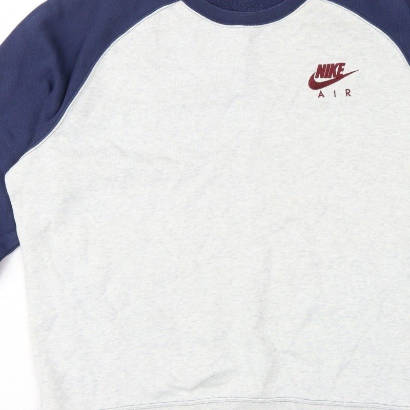 Nike Air Men’s XL Grey Navy Embroidered Logo Crew Neck Sweatshirt