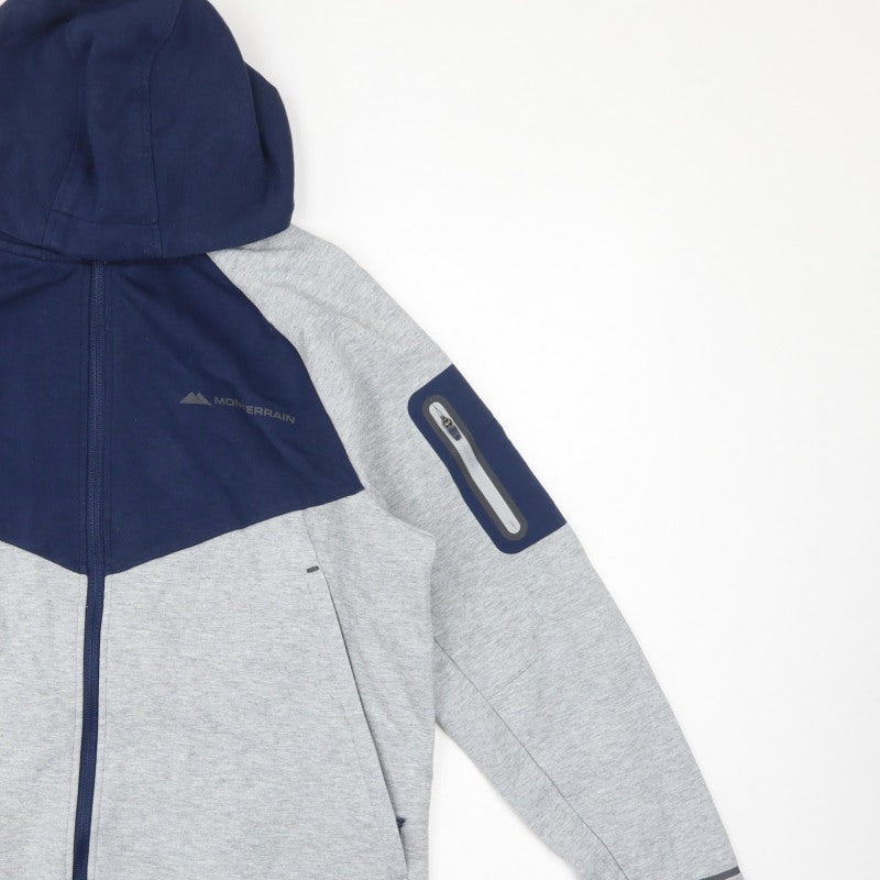 Monterrain Men’s Grey Navy L Full Zip Hooded Fleece Outdoor Hoodie