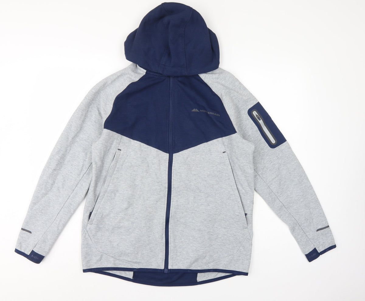 Monterrain Men’s Grey Navy L Full Zip Hooded Fleece Outdoor Hoodie
