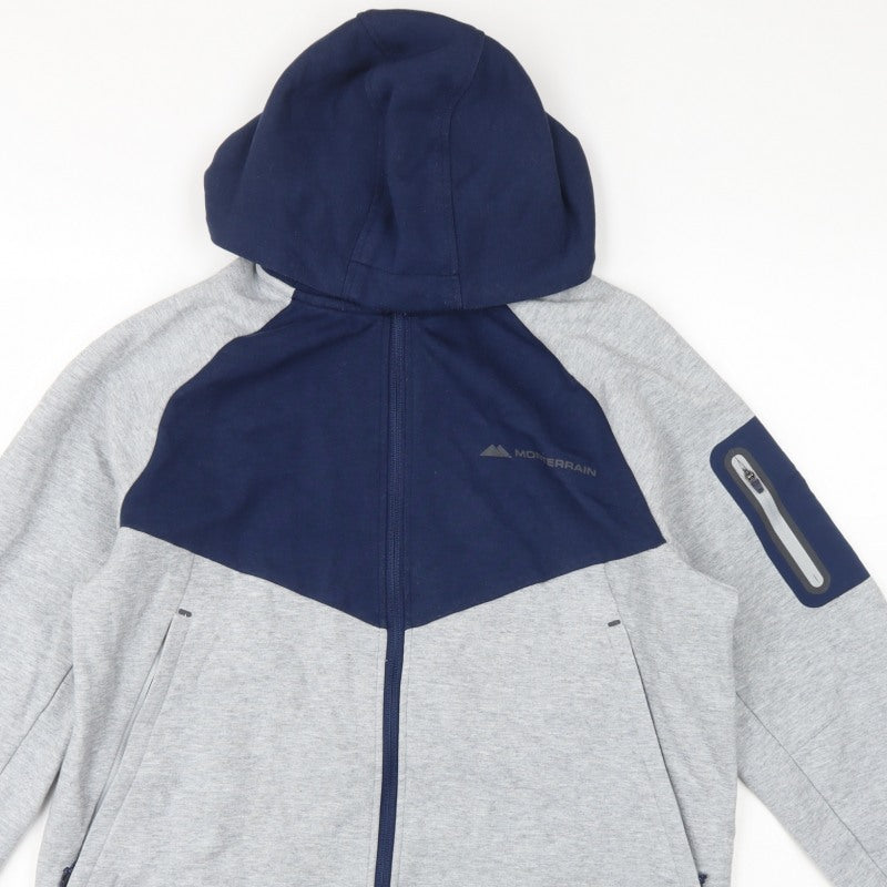 Monterrain Men’s Grey Navy L Full Zip Hooded Fleece Outdoor Hoodie