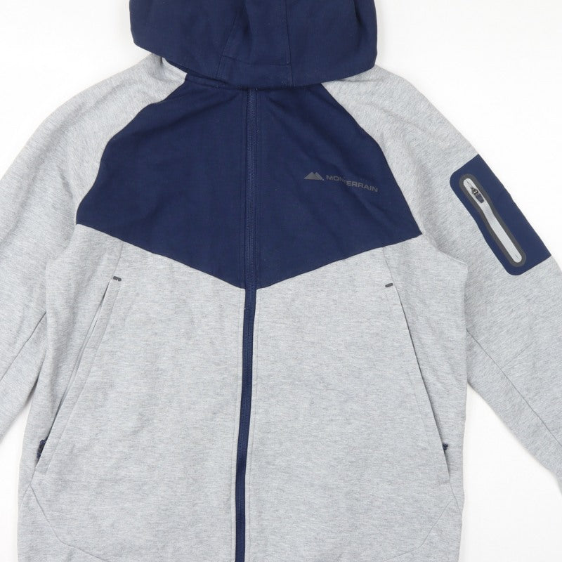 Monterrain Men’s Grey Navy L Full Zip Hooded Fleece Outdoor Hoodie