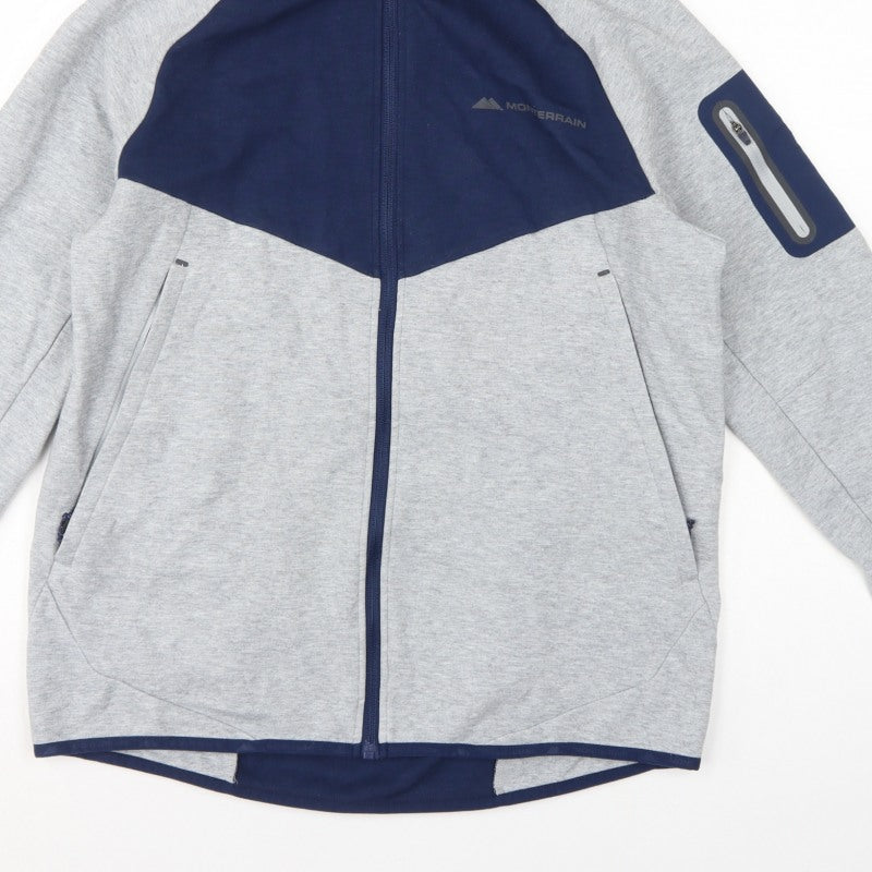 Monterrain Men’s Grey Navy L Full Zip Hooded Fleece Outdoor Hoodie