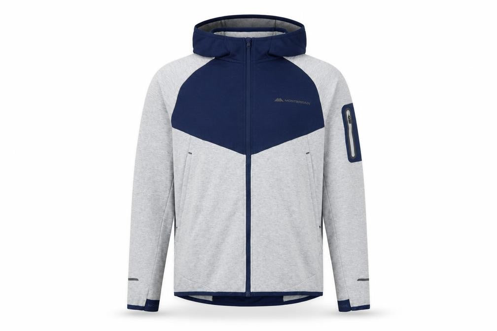 Monterrain Men’s Grey Navy L Full Zip Hooded Fleece Outdoor Hoodie
