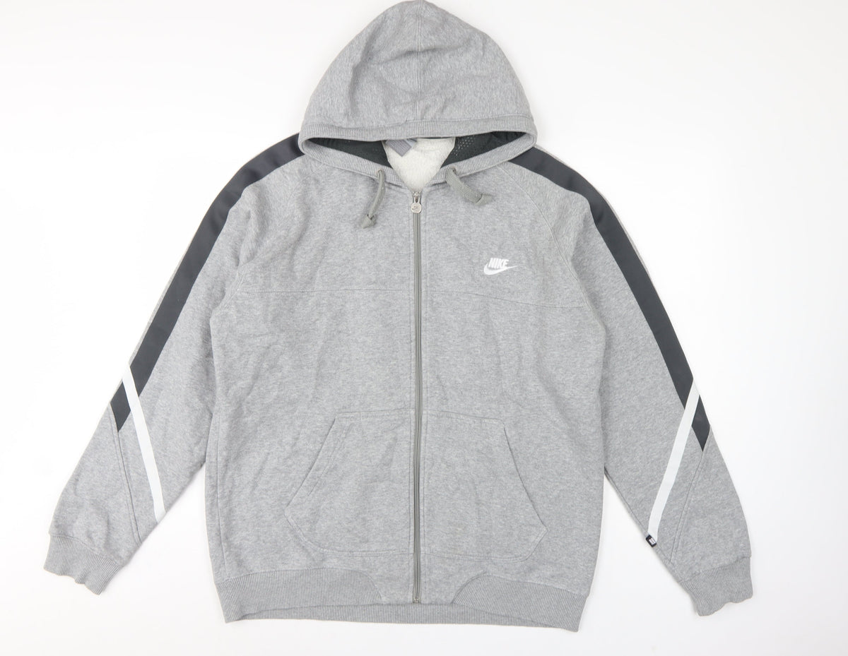 Nike Men’s Grey L Full Zip Hooded Fleece Sweatshirt Logo