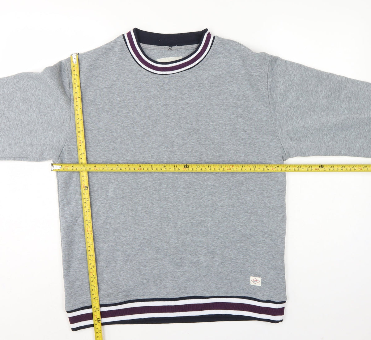 Lee Cooper Men's Grey S Pullover Crew Neck Striped Trim Sweatshirt
