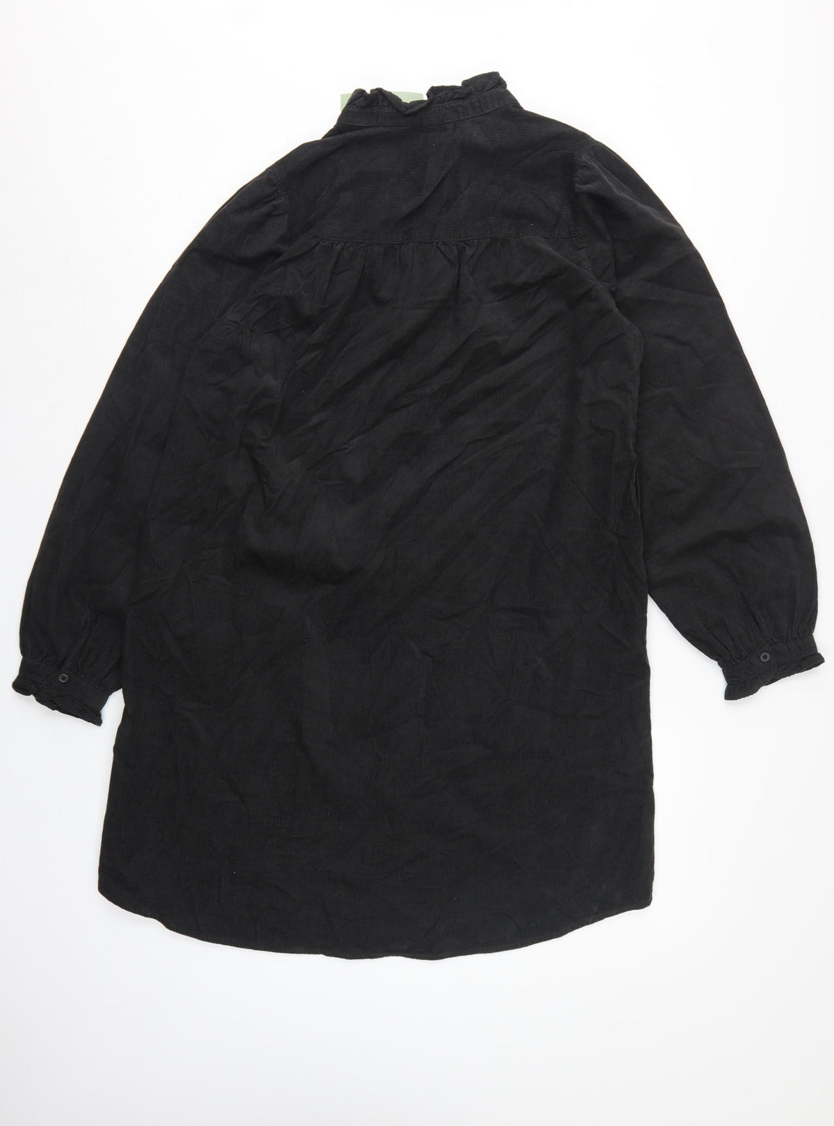 H&M Women Black UK 8 Corduroy Ruffle Collar Shirt Dress