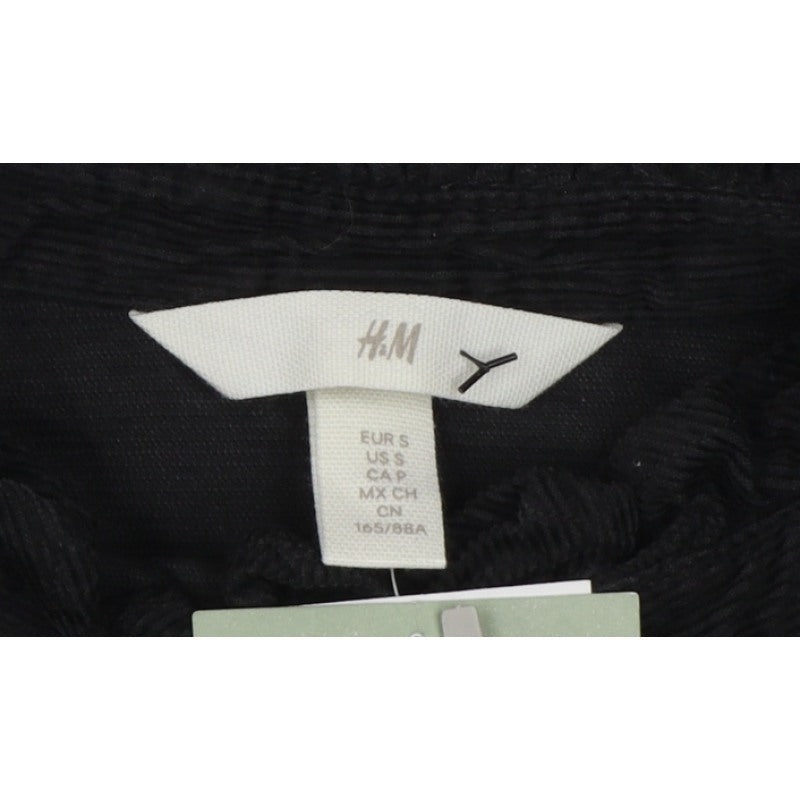 H&M Women Black UK 8 Corduroy Ruffle Collar Shirt Dress
