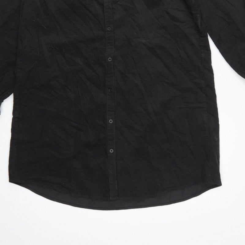 H&M Women Black UK 8 Corduroy Ruffle Collar Shirt Dress