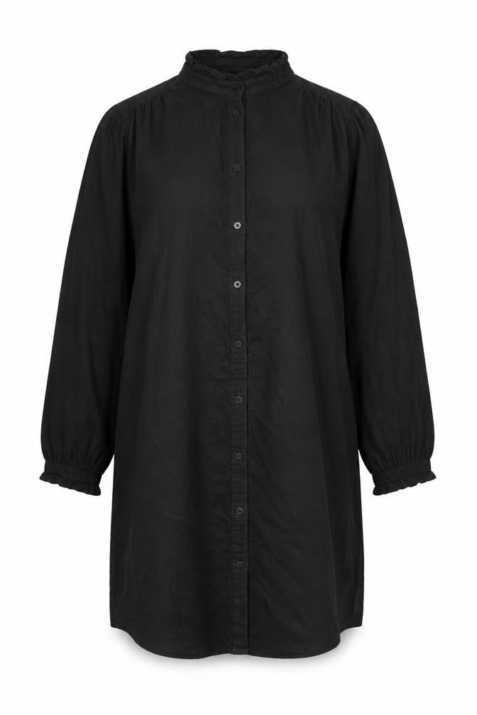 H&M Women Black UK 8 Corduroy Ruffle Collar Shirt Dress