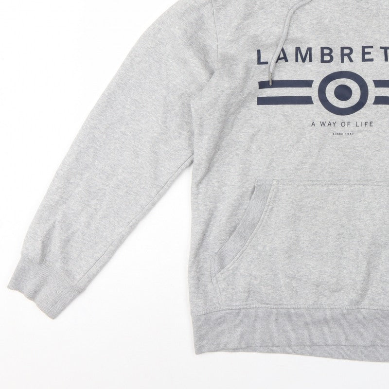 Lambretta Men’s Grey M Pullover Logo Graphic Hoodie Pockets