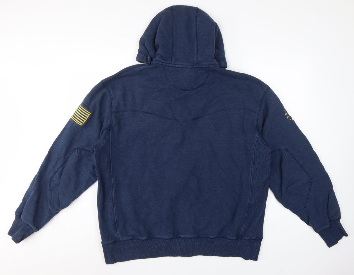 Brand and care label for Under Armour Men’s Blue L Project Rock Full Zip Hoodie USA Flag